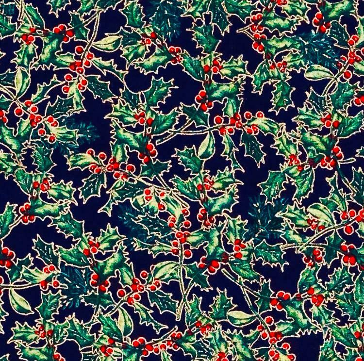 Xmas Christmas Holly Berries 100% Cotton Fabric 54 WIDE HALF For masks