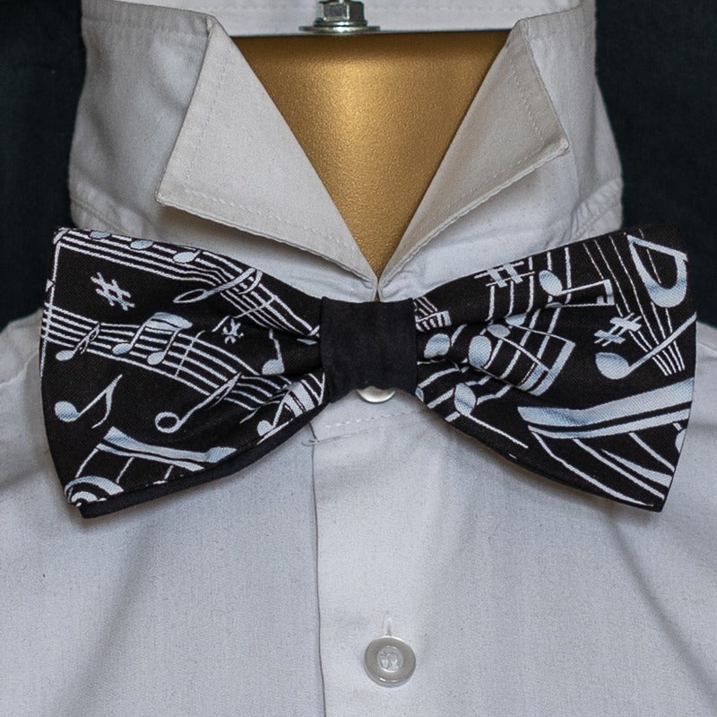 Musical Note Bow Tie ~ Classic White on Black