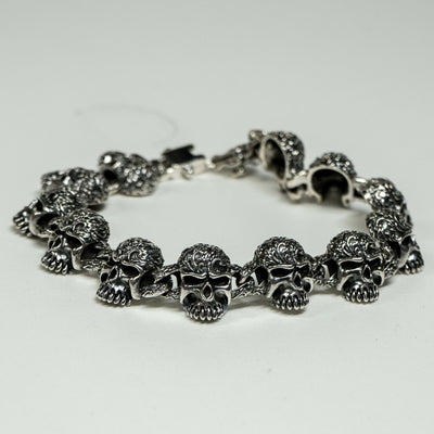 Silver Skull Skeleton Link Bracelet Bangle Biker Gothic Viking Pagan feeanddave