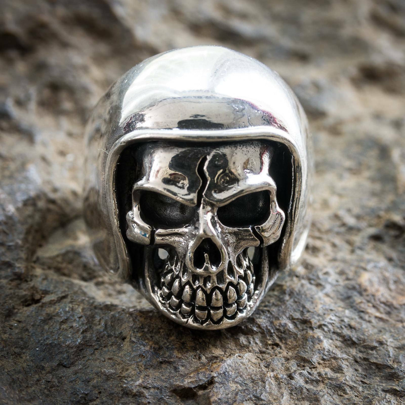 Motor bike Helmet Skull Ring 925 sterling silver  Metal Gothic