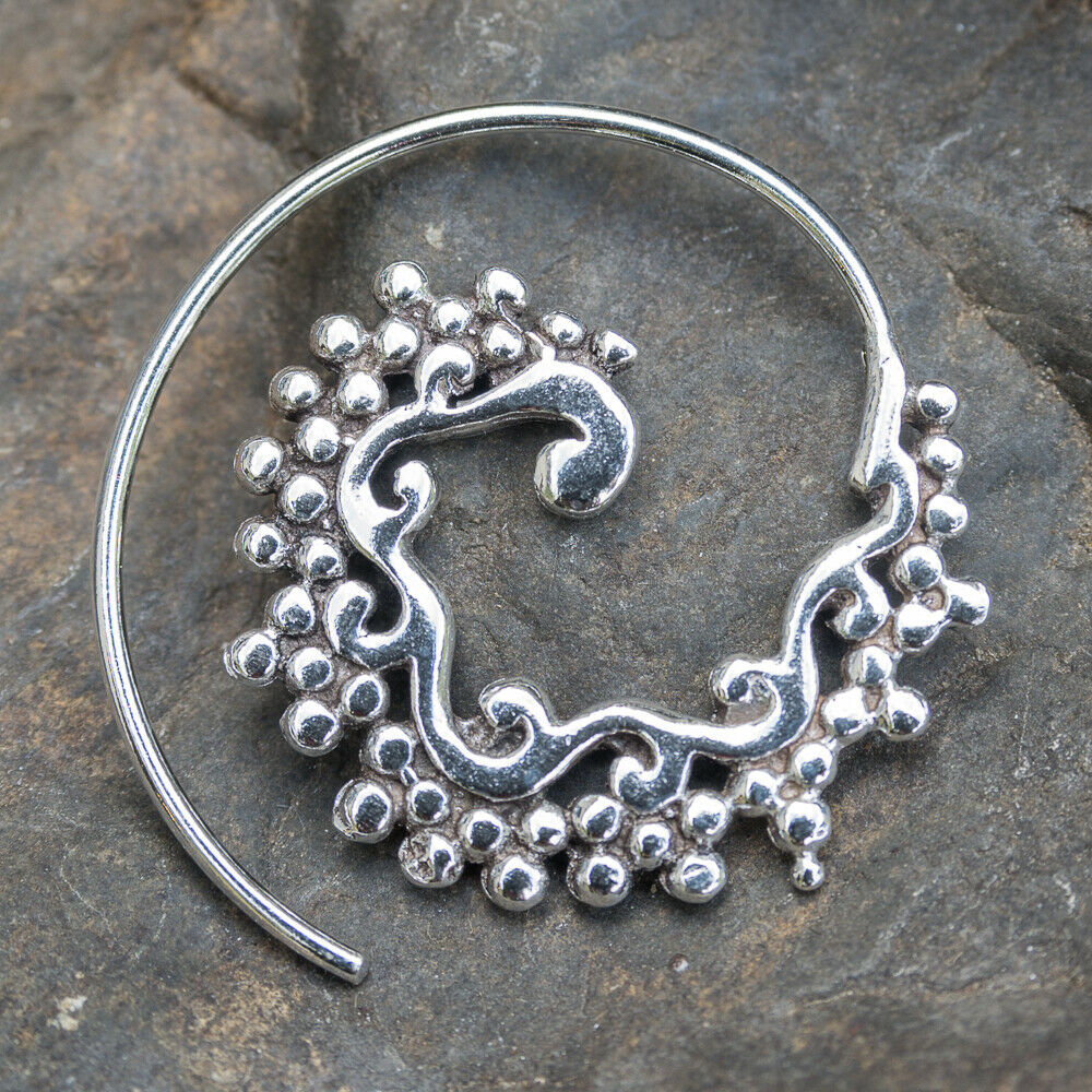 Wave Spiral Earring Silver Gypsy Boho Tribal Ethnic Festival