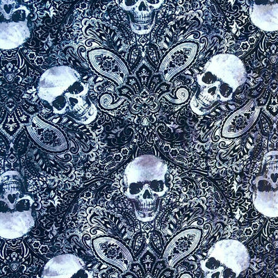 Filigree Skull Skeleton Paisley Bandana Headband Chemo Scarf Timeless Cotton