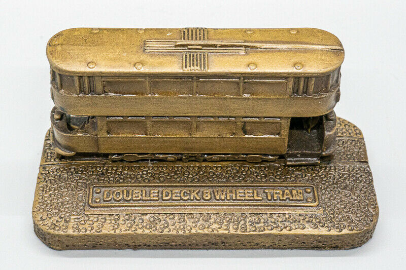 Double Deck 8 Wheel Tram Resin Vintage Paper Weight Ornament Collectors Model