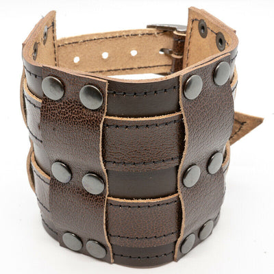 Wide Leather Buckle Studded Wristband Arm Protector Cuff Biker Celtic Viking