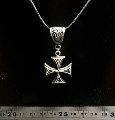 Iron Cross Maltese Pendant Gothic Goth Biker German Necklace on adjustable cord