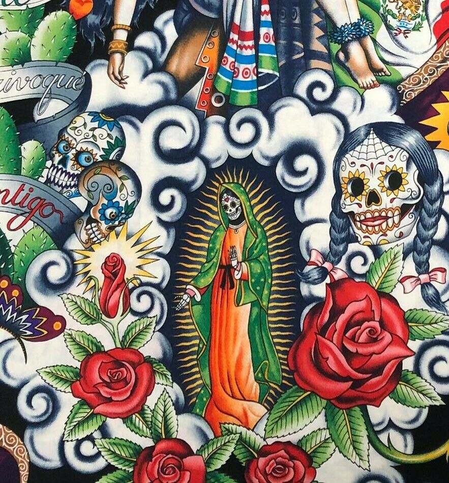 Mayan Pyramid Mexico day of the dead - Alexander Henry 100% Cotton Fabric