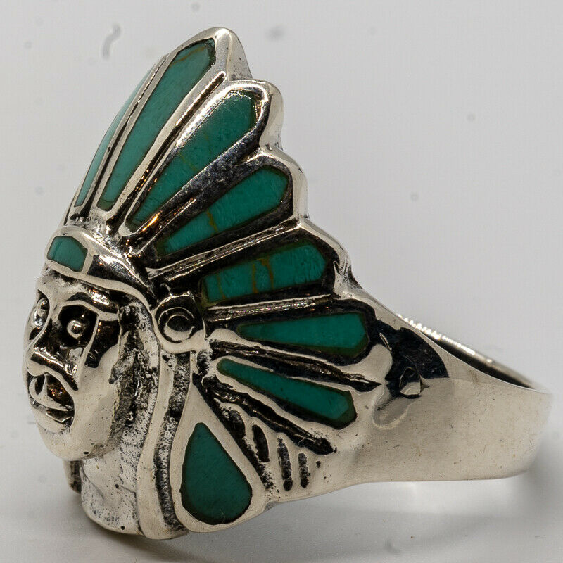 Turquoise Native American Red Indian Chief Exeter Chiefs 925 silver Ring S-Z1