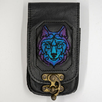 Leather Celtic Wolf Mobile Cell Phone Pouch Wallet Belt Loop Holster Biker