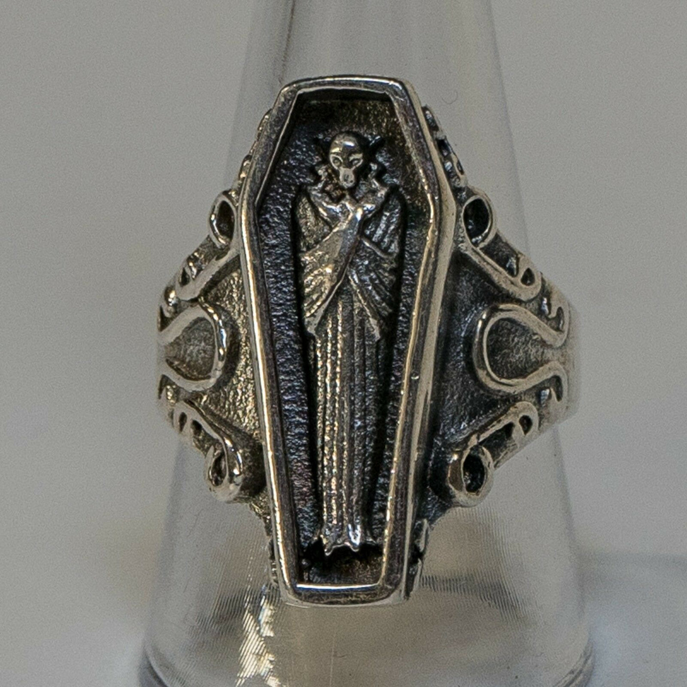 Mummy Coffin Skeleton Ring 925 silver Metal Biker Gothic egypt occult feeanddave