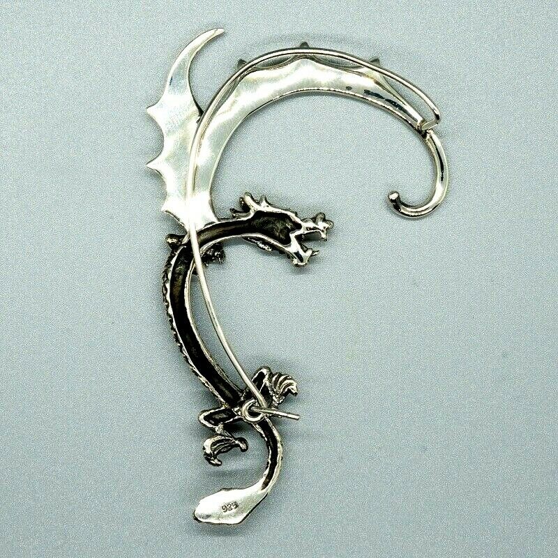 Dragon Ear Cuff .925 sterling silver LEFT earring Gothic Biker