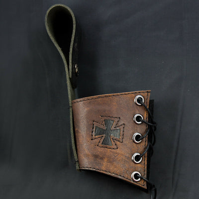 Iron Cross Brown Leather Holster for a Buffalo Drinking Horn