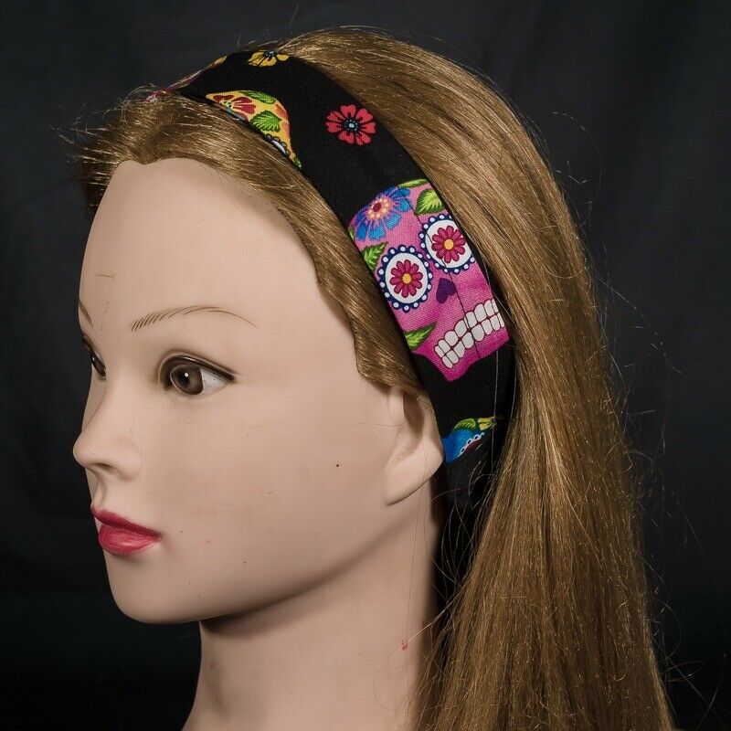 Bright Candy Skull Elasticated Headband - 100% Cotton