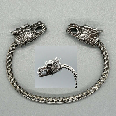 Dragon 925 silver bangle torc biker pagan viking ragnar oath norse nordic goth