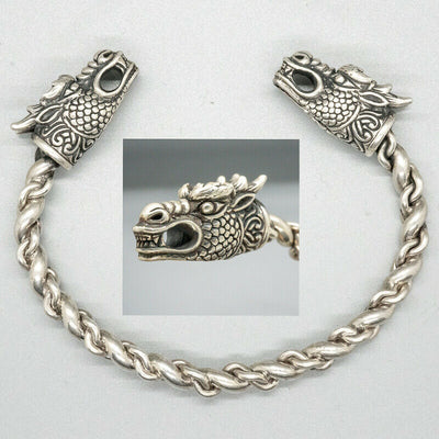 Dragon 925 silver torque torc bangle bracelet biker viking thor odin oath ring