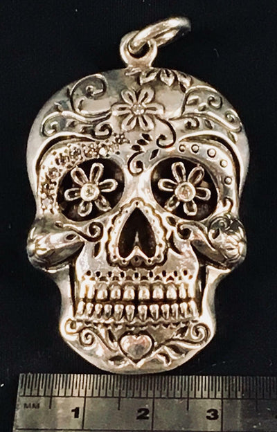 Sugar Candy Skull 925 silver & cubic zirconia pendant Muertos Day of the dead