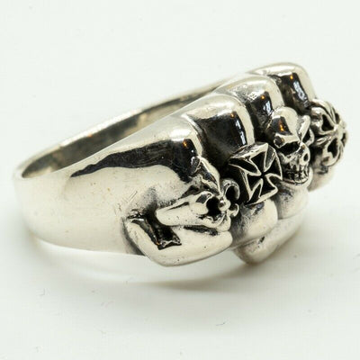 Fist Ring .925 silver Skull Iron Cross, Schwartz, Fleur De Lys Biker Gothic