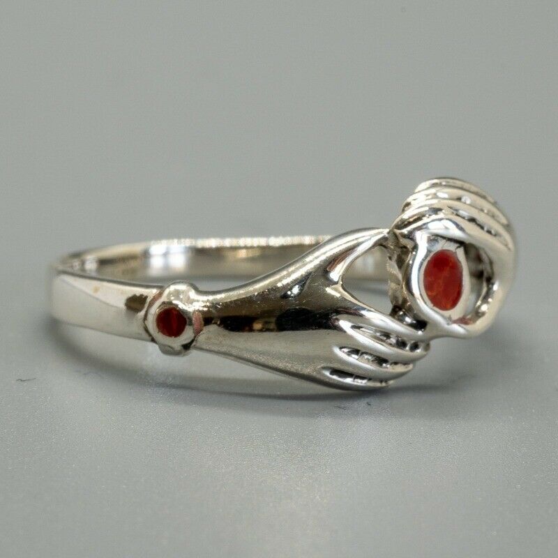 Loving Hands Ring 925 sterling silver & Coral Celtic  M - Q