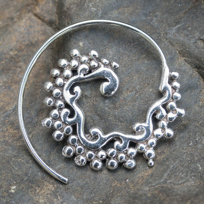 Wave Spiral Earring .925 Silver Gypsy Boho Tribal Ethnic Festival Jewellery
