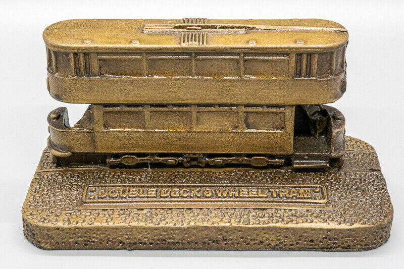 Double Deck 8 Wheel Tram Resin Vintage Paper Weight Ornament Collectors Model