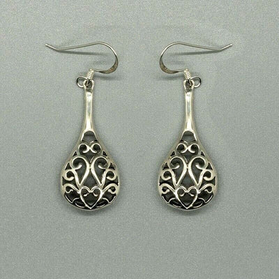 Tear/Dew drop heart .925 sterling silver dangle hook earrings ladies womens