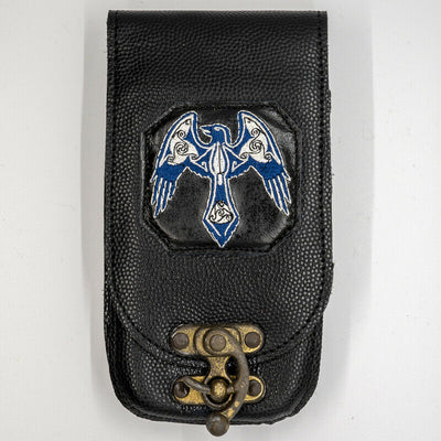 Leather Odin Raven Celtic Mobile Cell Phone Pouch Wallet Holster Biker Viking
