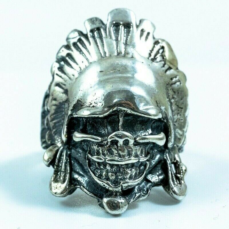 Native American Red Indian Chief Exeter Chiefs 925 silver Ring M - T