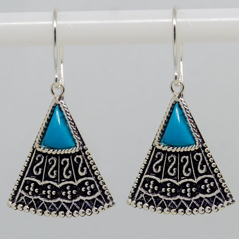 Turquoise Fan earring 925 silver mandala bead hook boho Aztec Ladies feeanddave
