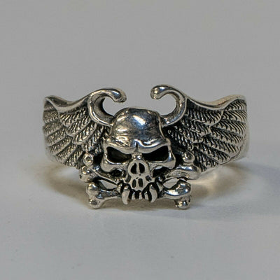 Skull and Crossbones Wings Ring .925 silver  Gothic Biker Metal feeanddave
