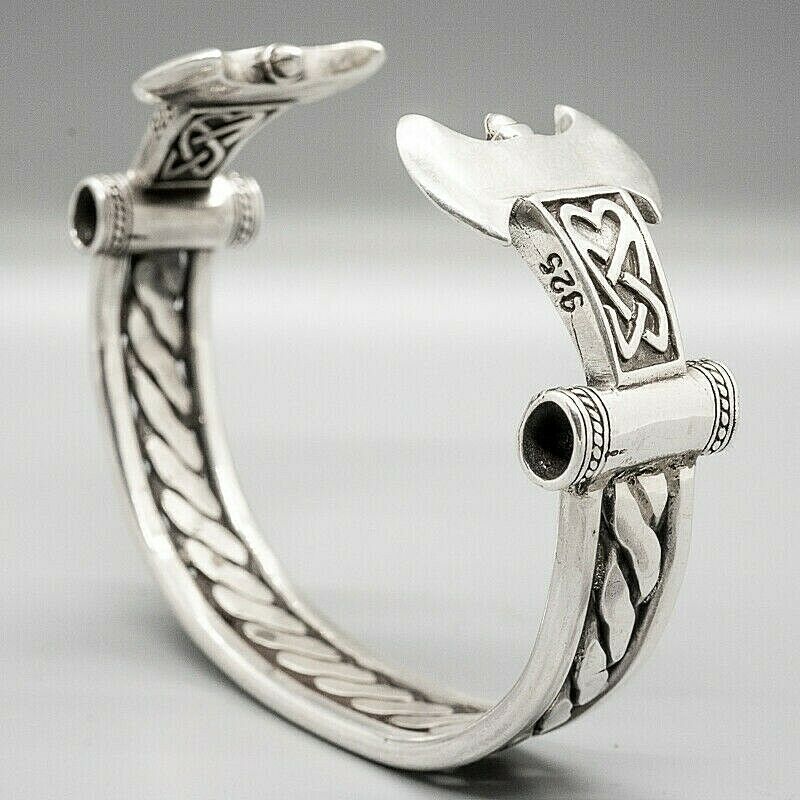 Viking Axe 925 silver bangle torc celtic oath arm ring norse Thor Odin medieval
