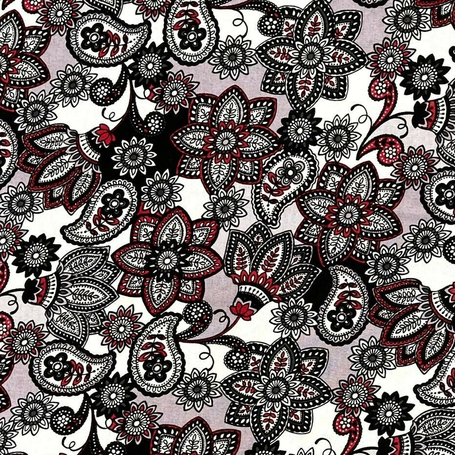 HALF Beautiful Balinese Flower and Paisley 100% Cotton Fabric for Face Masks