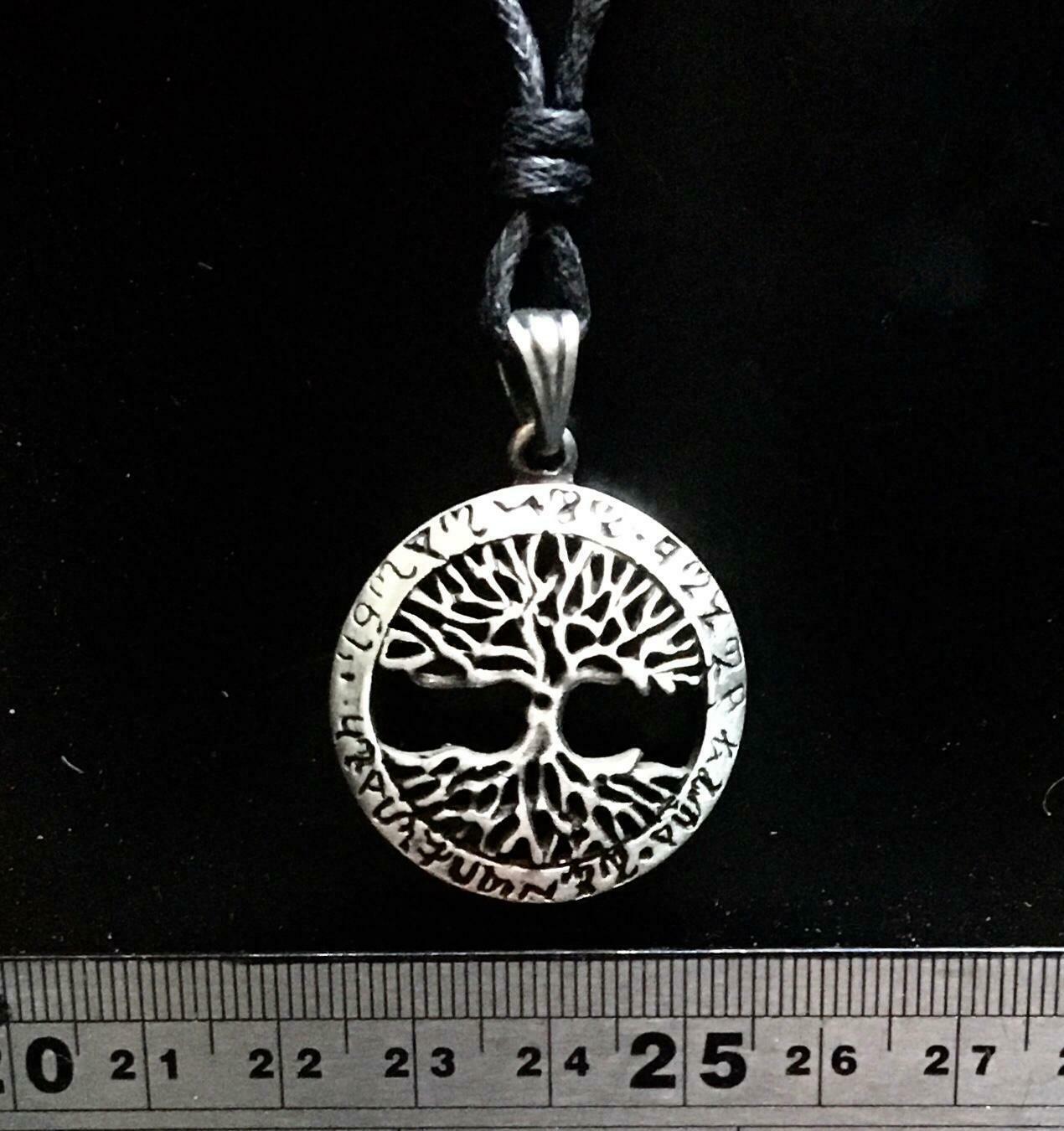 Tree of Life Pewter Pendant Celtic Pagan Runes Biker Necklace adjustable cord