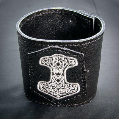 Thor's Hammer Leather wrist cuff wristband Viking, Norse, Biker, Festival