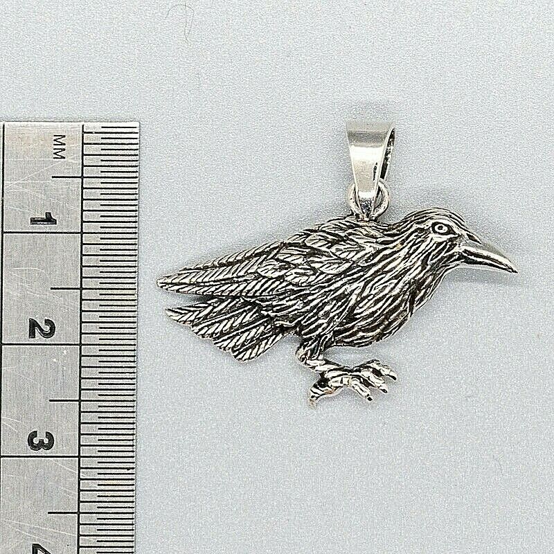 Odin's Raven Crow Bird Pendant 925 Silver Gothic Biker Viking Pagan Wicca Celtic