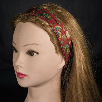 Paisley Indian Red Gold Mandala Elasticated Headband Chemo Wear Hair Tie Bandana