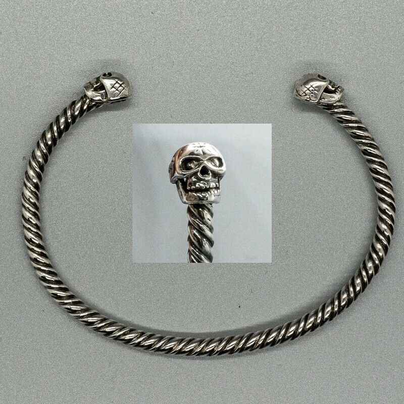 Skull Torc .925 silver bangle biker viking arm ring mjolnir thor odin Torque