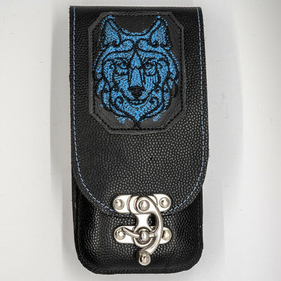 Leather Celtic Wolf Mobile Cell Phone Pouch Wallet Belt Loop Holster Biker Hip