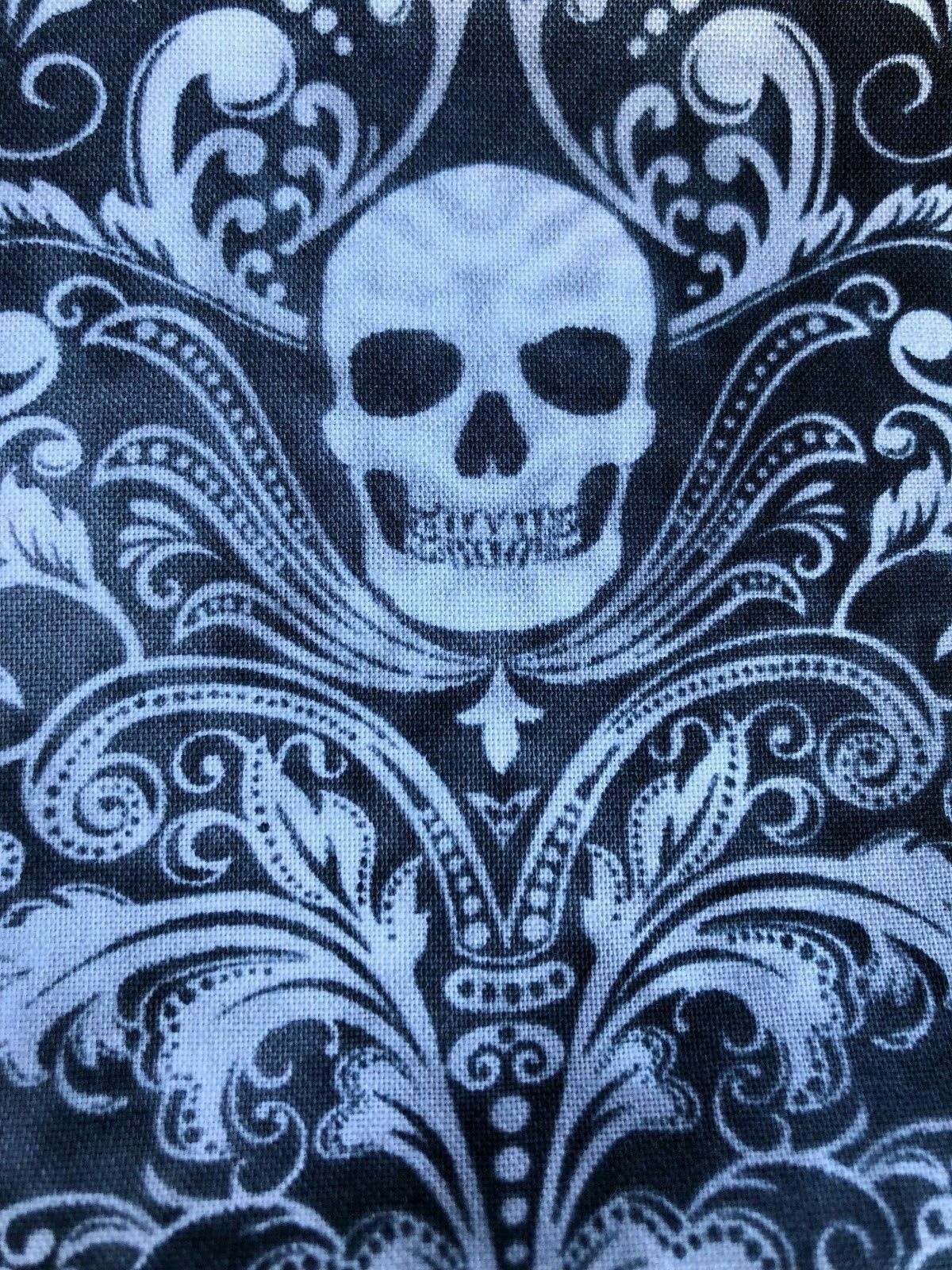 Fat Quarter Gothic Filigree Skull Timeless Treasures 100% Cotton For Face Masks
