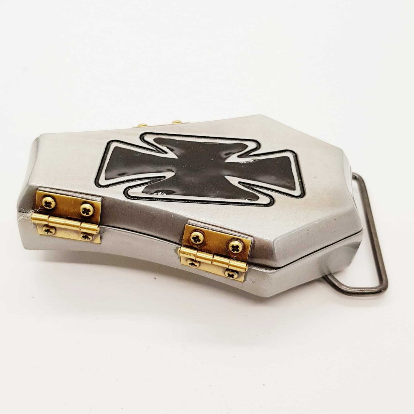 Coffin Belt Buckle - chrome and enamel