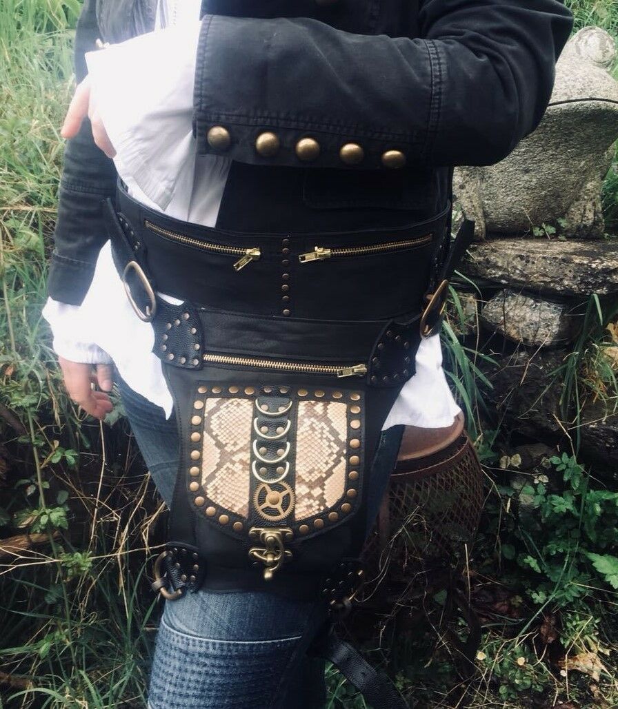 Hip Bag Waist Belt Holster Leg Strap Pouch Leather Python Snakeskin Steampunk
