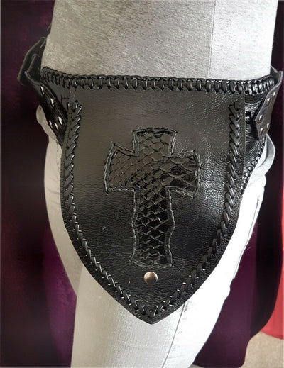Leather & Real Snakeskin Utility Belt Pouch Gothic Cross Biker Festival Hip