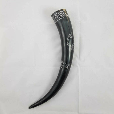 Tree Viking Buffalo Drinking Horn & Stand Carved Pagan Medieval beer Ale Thrones