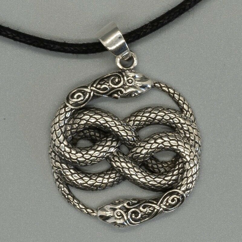 Entwined Snake Ouroboros 925 silver Pendant Pagan celtic viking nordic norse