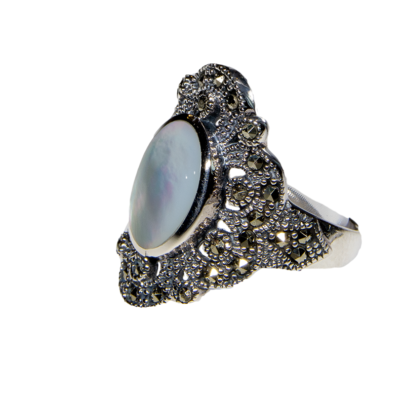 Marcasite Style Mother of Pearl Ring 925 silver