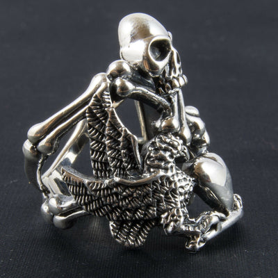 Eagle Skull & Crossbone Ring .925 silver Heavy Metal Biker Gothic