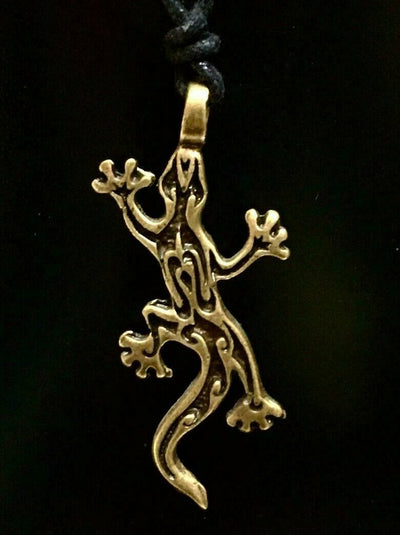 Gecko Lizard Reptile Bronze Pendant Surfer Celtic Pagan Biker adjustable cord