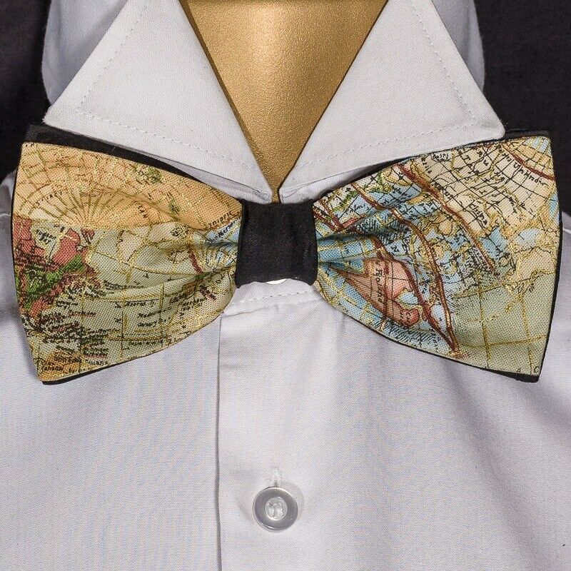 Atlas World Map Nautical Globe Pre-Tied Bow Tie  - Timeless Treasures - 100% Cotton Fabric
