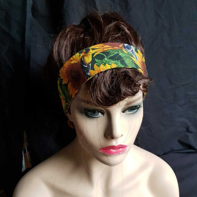 Sunflower Bird Wired Headband Hair Band Rockabilly Retro Scarf Vintage
