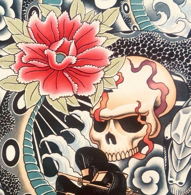 Zen Japanese Tattoo Skulls Snake Alexander Henry 100% Cotton Fabric for masks