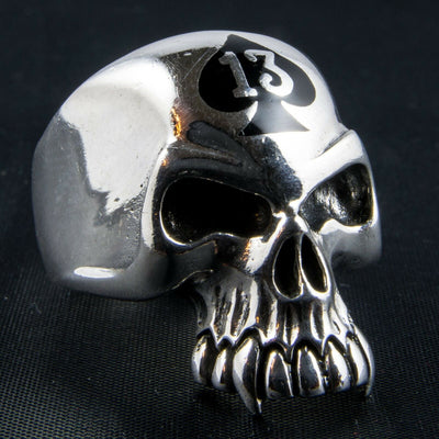 Lucky 13 Ace Spade Skull Ring 925 sterling silver Metal Biker Gothic feeanddave