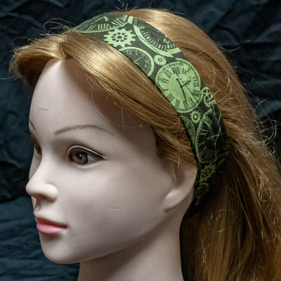 Green Clock Face Steampunk Headband - 100% Cotton